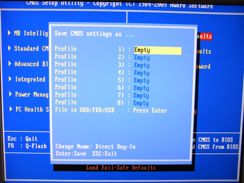 Gigabyte P55 UD6 профили CMOS